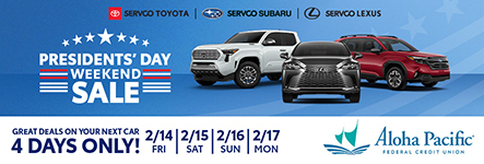 Servco Toyota Servco Subaru Servco Lexus. Great deals on your next car. 4 Days Only! 2/14 Fri, 2/15 Sat, 2/16 Sun, 2/17, Mon